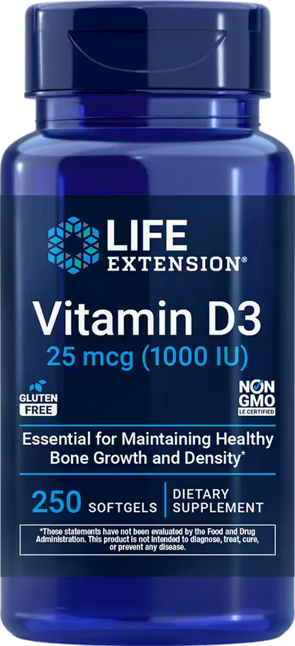 Vitamin D3, 25 mcg (1000 IU), 250 softgels