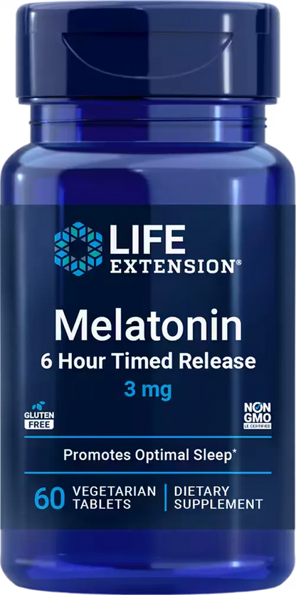 Melatonin 6 Hour Timed Release, 3 mg, 60 vegetarian  tablets