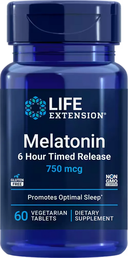 Melatonin 6 Hour Timed Release, 750 mcg, 60 vegetarian tablets