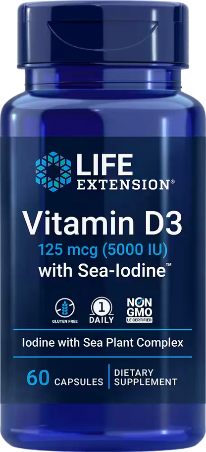 Vitamin D3 with Sea-Iodine™, 125 mcg (5000 IU), 60 capsules