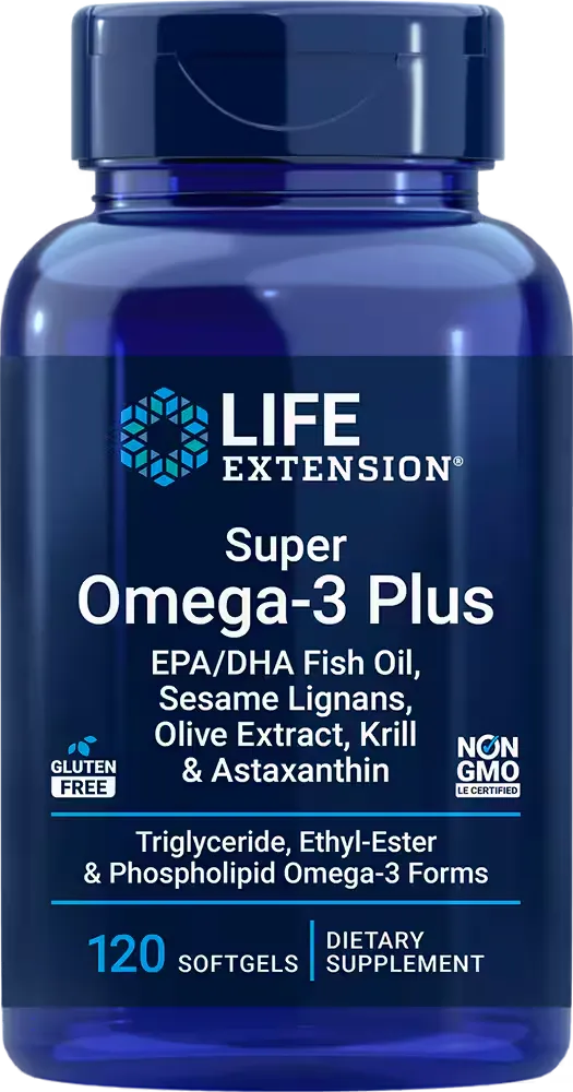 Super Omega-3 Plus EPA/DHA Fish Oil, Sesame Lignans, Olive Extract, Krill &amp; Astaxanthin, 120 softgels