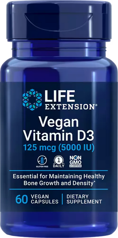 Vegan Vitamin D3, 125 mcg (5000 IU), 60 vegan capsules