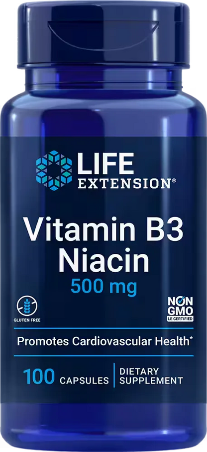 Vitamin B3 Niacin, 500 mg, 100 capsules