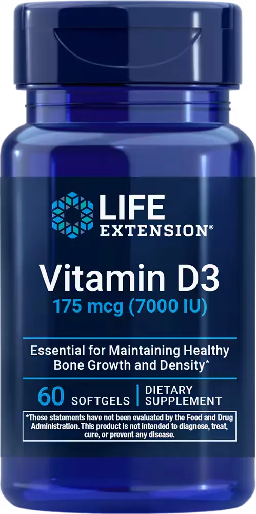 Vitamin D3, 175 mcg (7000 IU), 60 softgels