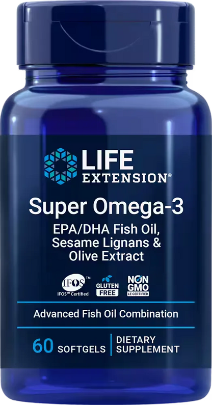 Super Omega-3 EPA/DHA Fish Oil, Sesame Lignans &amp; Olive Extract, 60 softgels